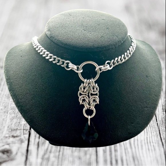Handmade maille necklace black austrian crystal celtic goth boho - Picture 2 of 13